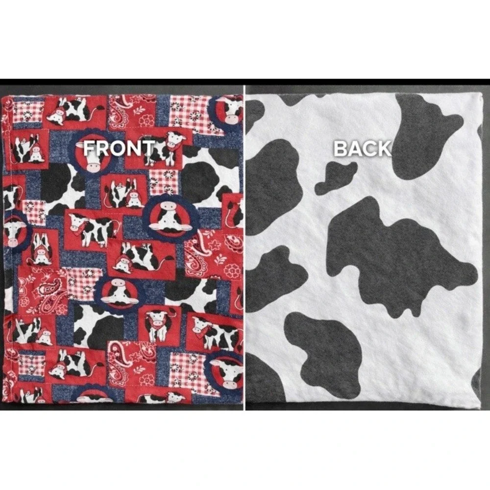 VTG 90s Handmade Baby Blanket Cow Bandana Print Western Reversible Cotton 42